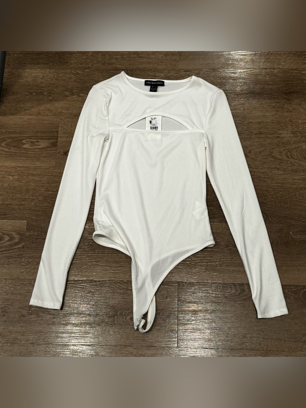 Streetwear Society White Ribbed Long-Sleeve Cutout Bodysuit
